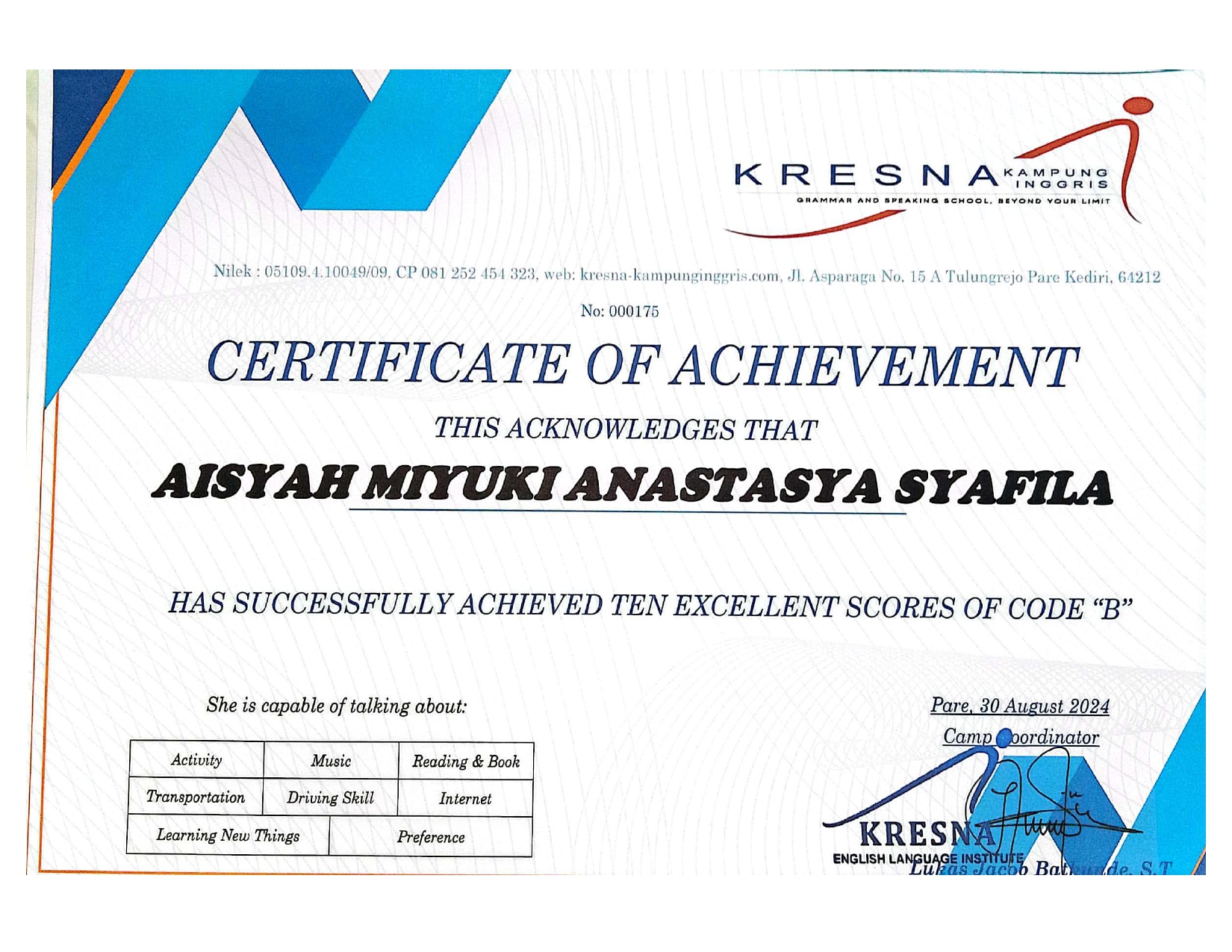 Certificate 14